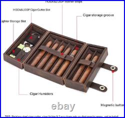 Premium Leather Cigar Case for 7 Cigars with Humidifier, Cutter & Lighter
