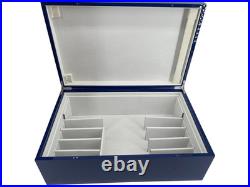 Premium Tabletop Cigar Humidor Blue Lacquer Display Box in leather case