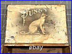 Pussy Cat Wood Cigar Box 1908 Windsor PA Londres Factory? RARE