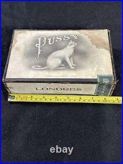 Pussy Cat Wood Cigar Box 1908 Windsor PA SCARCE Londres Factory 492 with Tax Stamp