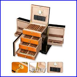 Quality 200+ CT Count Cigar Humidor Humidifier Wooden Case Box Hygrometer Large