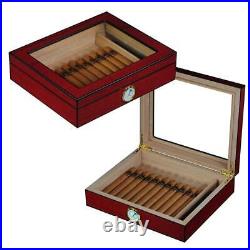 Quality 25+ CT Count Cigar Humidor Humidifier Wooden Case Box Hygrometer thr4