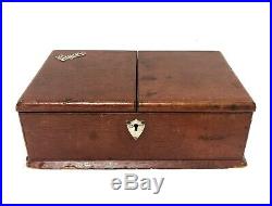 Quality Antique Edwardian Leather Desktop Cigar Box Humidor Silver Mounts 1902