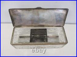 RARE ANTIQUE BENSON & HEDGES SILVER CUT GLASS CIGARETTE BOX with STERLING INSERT