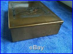 RARE Rockwell Kent Brass Cigar Box, Art Deco Engraved Lady by A G Spaulding