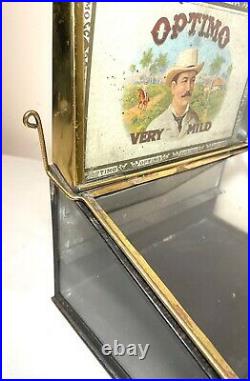 RARE antique 1914 glass brass Bayuk Bros cigar store humidor counter display box