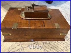 RareAntique American Fully Marked Cigar Humidor Box Oak Collectible Turning Key