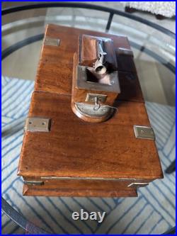 RareAntique American Fully Marked Cigar Humidor Box Oak Collectible Turning Key