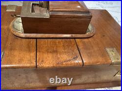 RareAntique American Fully Marked Cigar Humidor Box Oak Collectible Turning Key
