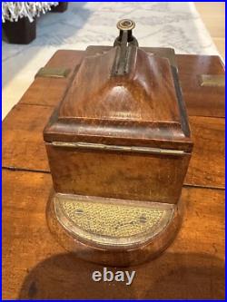 RareAntique American Fully Marked Cigar Humidor Box Oak Collectible Turning Key