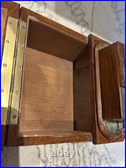 RareAntique American Fully Marked Cigar Humidor Box Oak Collectible Turning Key