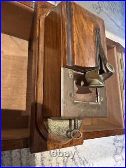 RareAntique American Fully Marked Cigar Humidor Box Oak Collectible Turning Key
