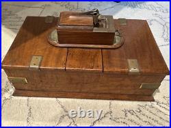 RareAntique American Fully Marked Cigar Humidor Box Oak Collectible Turning Key