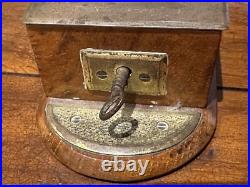 RareAntique American Fully Marked Cigar Humidor Box Oak Collectible Turning Key