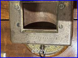 RareAntique American Fully Marked Cigar Humidor Box Oak Collectible Turning Key