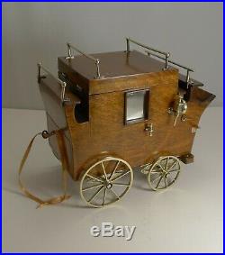 Rare Antique English Oak Novelty Carriage Cigar Box / Humidor Reg. 1904