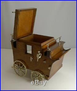 Rare Antique English Oak Novelty Carriage Cigar Box / Humidor Reg. 1904