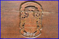 Rare Carved Wood Cigar Humidor/box, Carved Seal Of Connecticut, Coat Of Arms