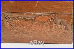 Rare Carved Wood Cigar Humidor/box, Carved Seal Of Connecticut, Coat Of Arms