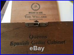 Rare Hotel Willard Cigar Box Washington D. C. Deluxe Queens Spanish Cedar Humidor