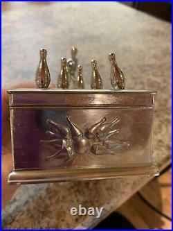 Rare MCM Vintage Silver Plated Bowling Cigar Cigarette Box Humidor