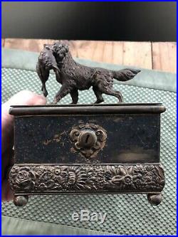Rare Vintage Meriden Silver Plate Cigar Cigarette Box Humidor Hunting Dog