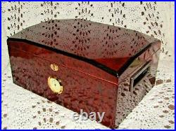 Rare Wood CIGAR HUMIDOR Curing Lock Box With Shelf & Instruments