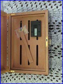 Rare Wood CIGAR HUMIDOR Curing Lock Box With Shelf & Instruments
