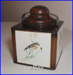 Rare antique signed Dunhill hand painted porcelain wood tobacco jar humidor box