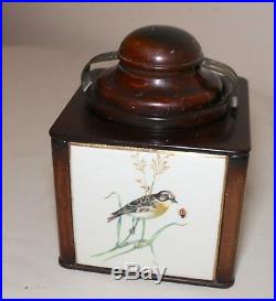 Rare antique signed Dunhill hand painted porcelain wood tobacco jar humidor box