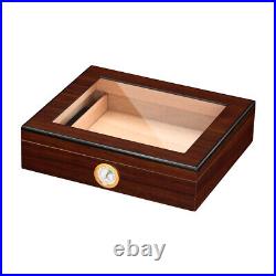 Red Brown 20 Cigar Humidor Storage Box Desktop Glasstop Humidifier Hygrometer
