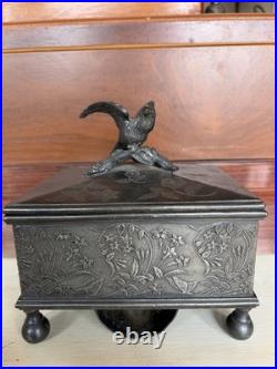 Reed & Barton Cigar Trinket Humidor Silver Plated Antique Box Eagle Carved