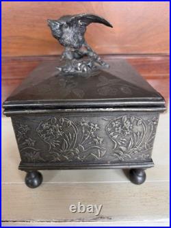 Reed & Barton Cigar Trinket Humidor Silver Plated Antique Box Eagle Carved