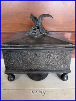 Reed & Barton Cigar Trinket Humidor Silver Plated Antique Box Eagle Carved