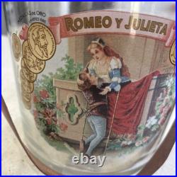 Romeo Y Julieta Glass Cigar Humidor/Leather Strap/Brass Clamps/Cigar Bands/Box