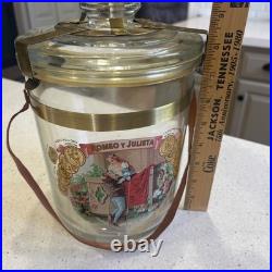 Romeo Y Julieta Glass Cigar Humidor/Leather Strap/Brass Clamps/Cigar Bands/Box