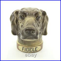 ST CLEMENT c1900 French Faience FIDELE Dog Humidor Tobacco Jar Box 465 EXCELLENT