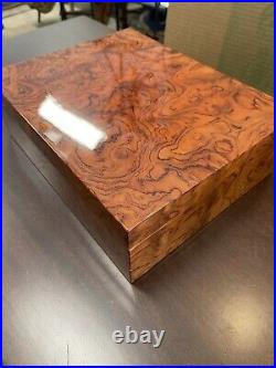 Salvador Vila Burl Walnut Wooden Cigar Humidor Box with Humidifier & Hygrometer