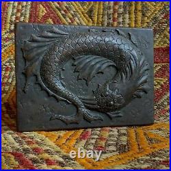 Sea Monster Creature Mythical Fish Antique Bronze Box Oak Wood Humidor Cigarette