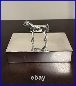 Silver Plated English Cigarette Box / Pill Box Horse Motif (HALLMARKED SEE PICS)
