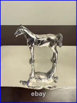 Silver Plated English Cigarette Box / Pill Box Horse Motif (HALLMARKED SEE PICS)