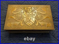 Silvercrest Arts & Crafts Bronze Coat of Arms Humidor Cigar Box circa 1920
