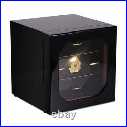 Sleek Black Cigar Humidor Box for 50-75 Cigars, 3-Drawer with Hygrometer Gift