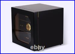 Sleek Black Cigar Humidor Box for 50-75 Cigars, 3-Drawer with Hygrometer Gift