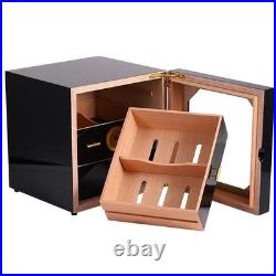 Sleek Black Cigar Humidor Box for 50-75 Cigars, 3-Drawer with Hygrometer Gift