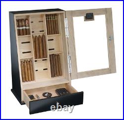 Small Chip 100+ Cigar Humidor Humidifier Mahogany Wooden Case Box Hygrometer 67b
