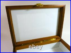 Solid Antique Walnut Milk Glass Lined Cigar Humidor Box Refinished
