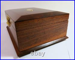 Solid Antique Walnut Milk Glass Lined Cigar Humidor Box Refinished