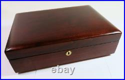 Solid Mahogany Milk Glass Lined Cigar Humidor Box Refinished