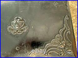 Stunning Antique Victorian Cigar Spice Humidor Box Silver Tin Lined Lock No Key
